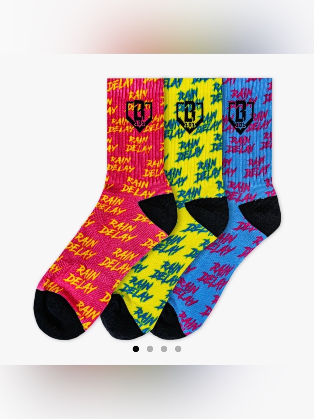 New NWT Youth Rain Delay Socks 3 Pack Blue, Pink, Yellow Medium